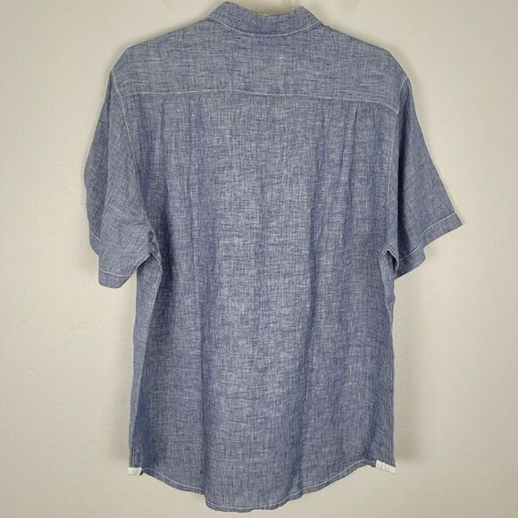 Tommy Bahama Size M Party Breezer Linen Short Sleeve Button Up Shirt Bering Blue - Picture 4 of 12